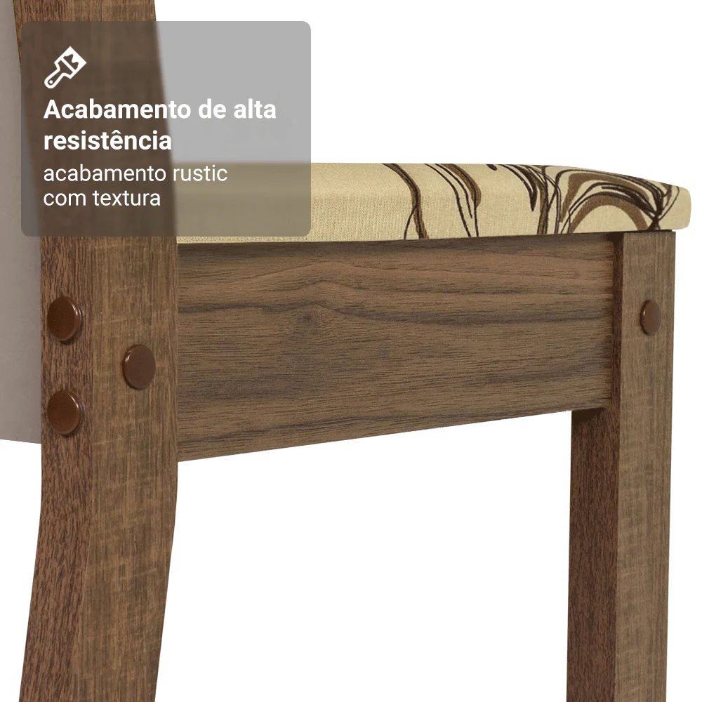 Conjunto Sala de Jantar Alva Mesa Tampo de Madeira 4 Cadeiras Rustic/Crema/Lírio Bege Madesa - Image 9