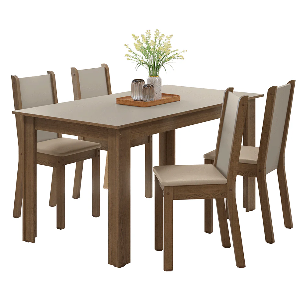 Conjunto Sala de Jantar Alva Mesa Tampo de Madeira 4 Cadeiras Rustic/Crema/Sintético Bege Madesa - Image 2