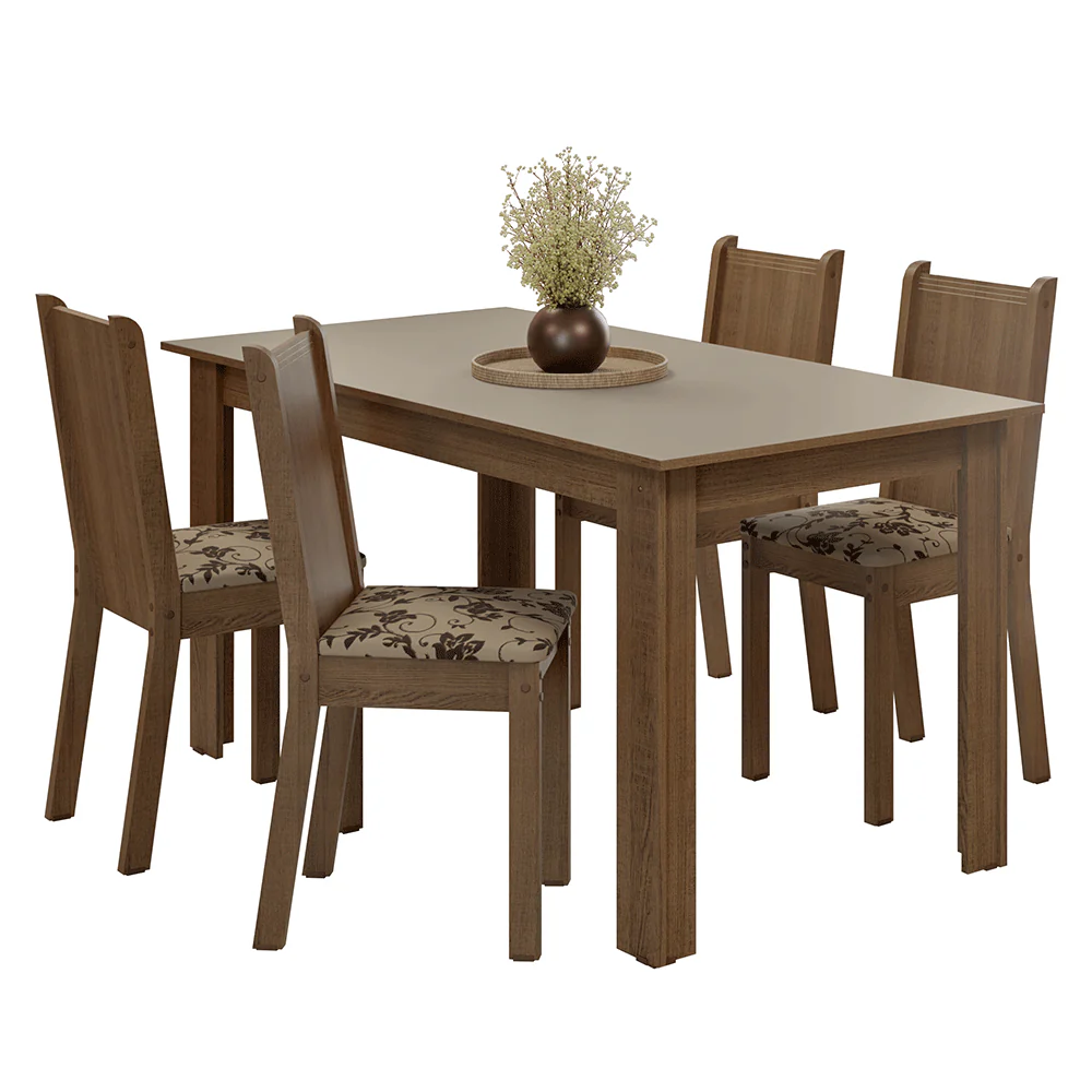 Conjunto Sala de Jantar Amora Mesa Tampo de Madeira 4 Cadeiras Rustic/Crema/Bege Marrom Madesa - Image 2