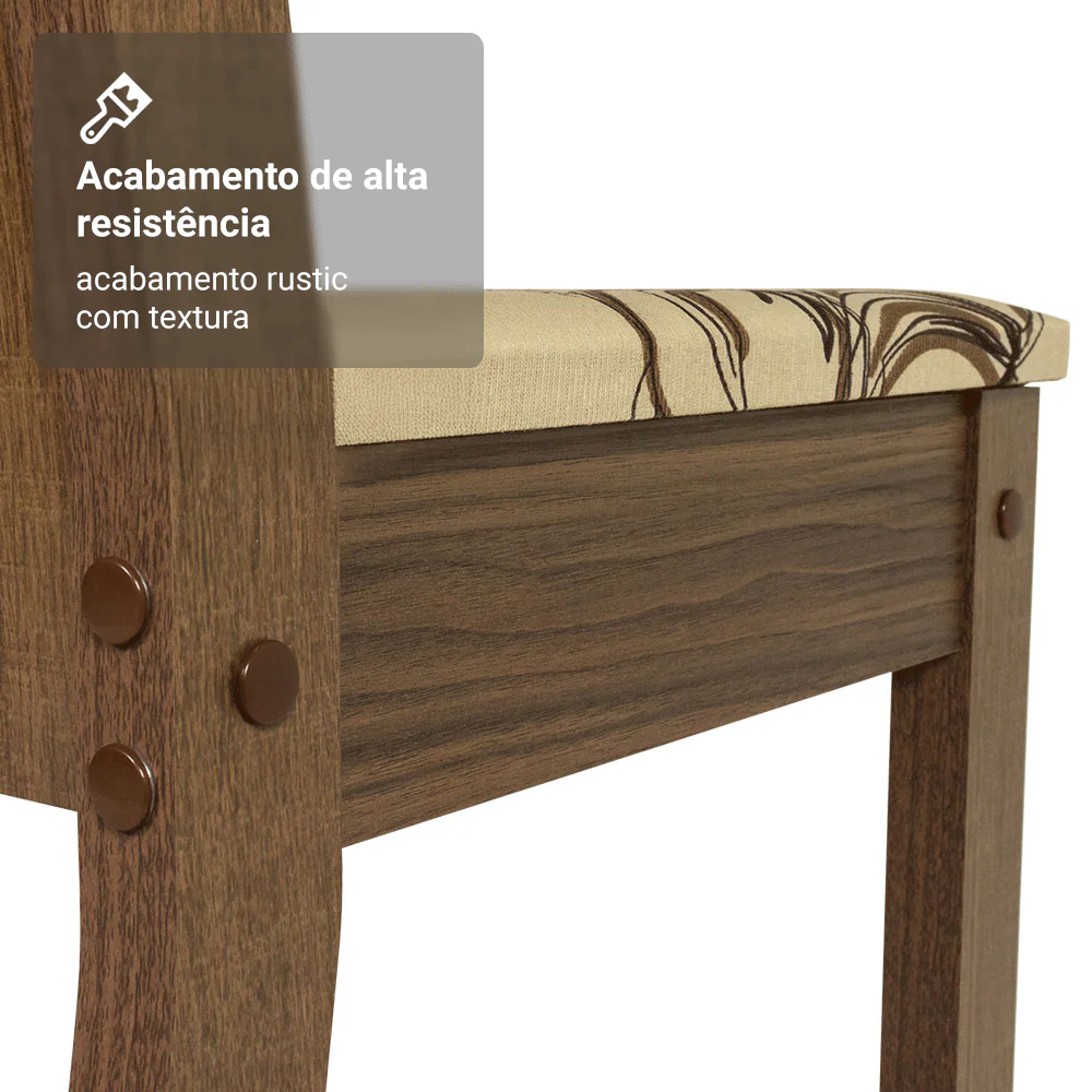 Conjunto Sala de Jantar Amora Mesa Tampo de Madeira 4 Cadeiras Rustic/Crema/Lírio Bege Madesa - Image 9