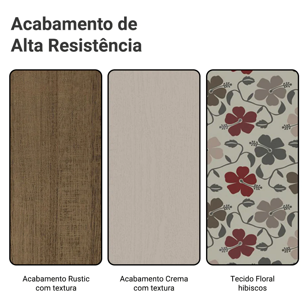 Conjunto Sala de Jantar Cereja Mesa Tampo de Vidro 6 Cadeiras Rustic/Crema/Floral Hibiscos Madesa - Image 10