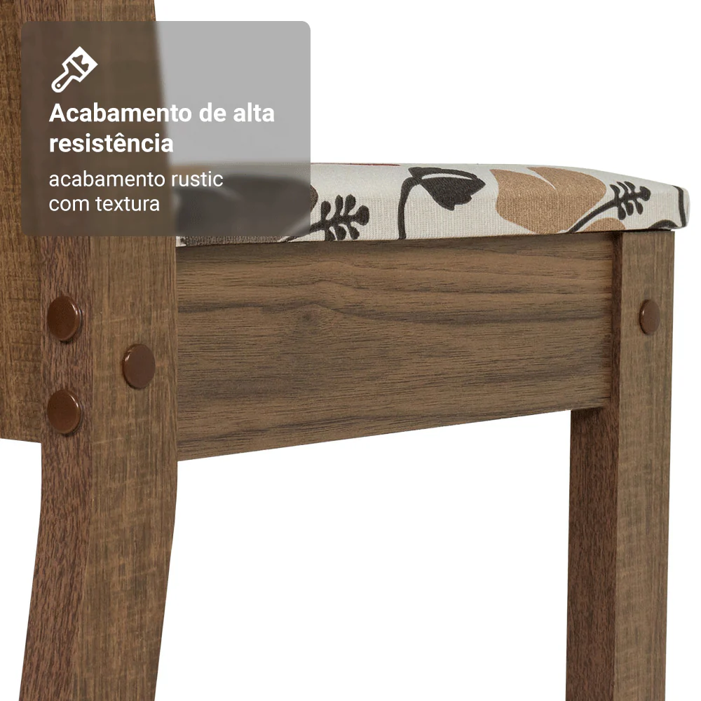 Conjunto Sala de Jantar Cereja Mesa Tampo de Vidro 6 Cadeiras Rustic/Crema/Floral Hibiscos Madesa - Image 9