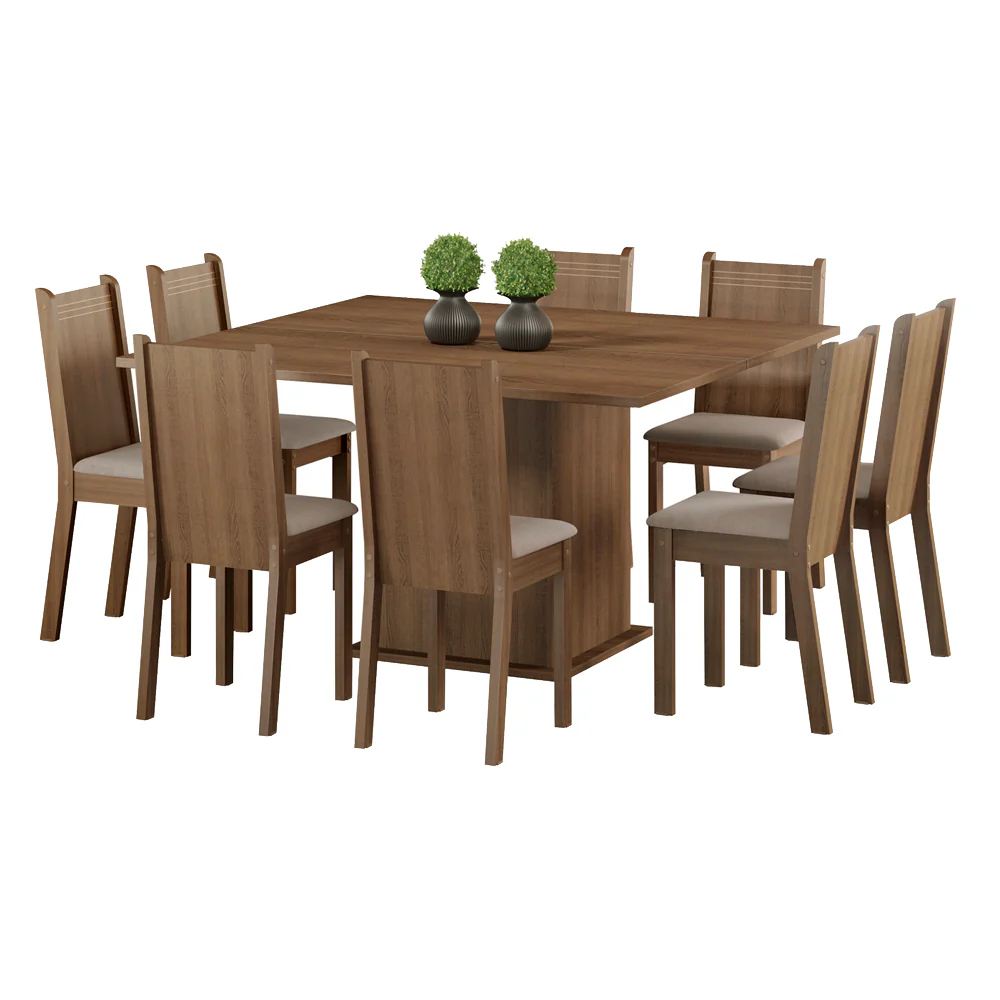 Conjunto Sala de Jantar Madesa Clarice Mesa Tampo de Madeira com 8 Cadeiras Rustic/Sintético Bege - Image 2