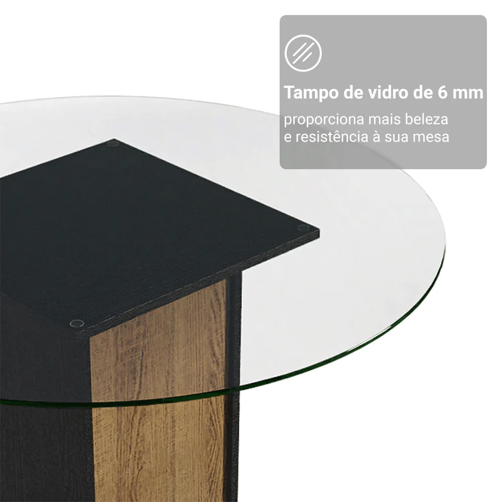 Conjunto Sala de Jantar Denali Mesa Tampo de Vidro 4 Cadeiras Preto/Rustic/Preto Madesa - Image 7