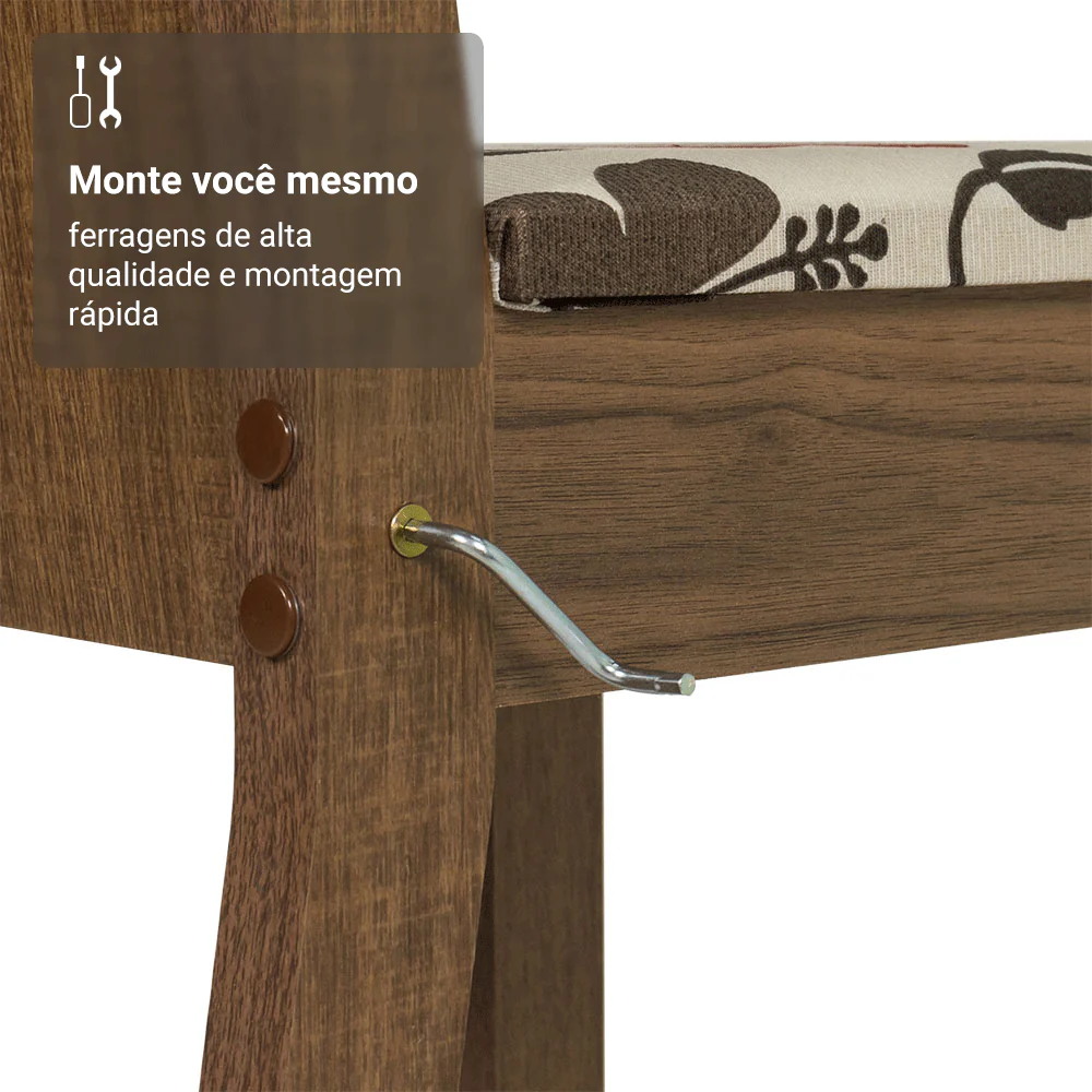 Conjunto Sala de Jantar Dolce Mesa Tampo de Madeira 6 Cadeiras Rustic/Crema/Floral Hibiscos Madesa - Image 8