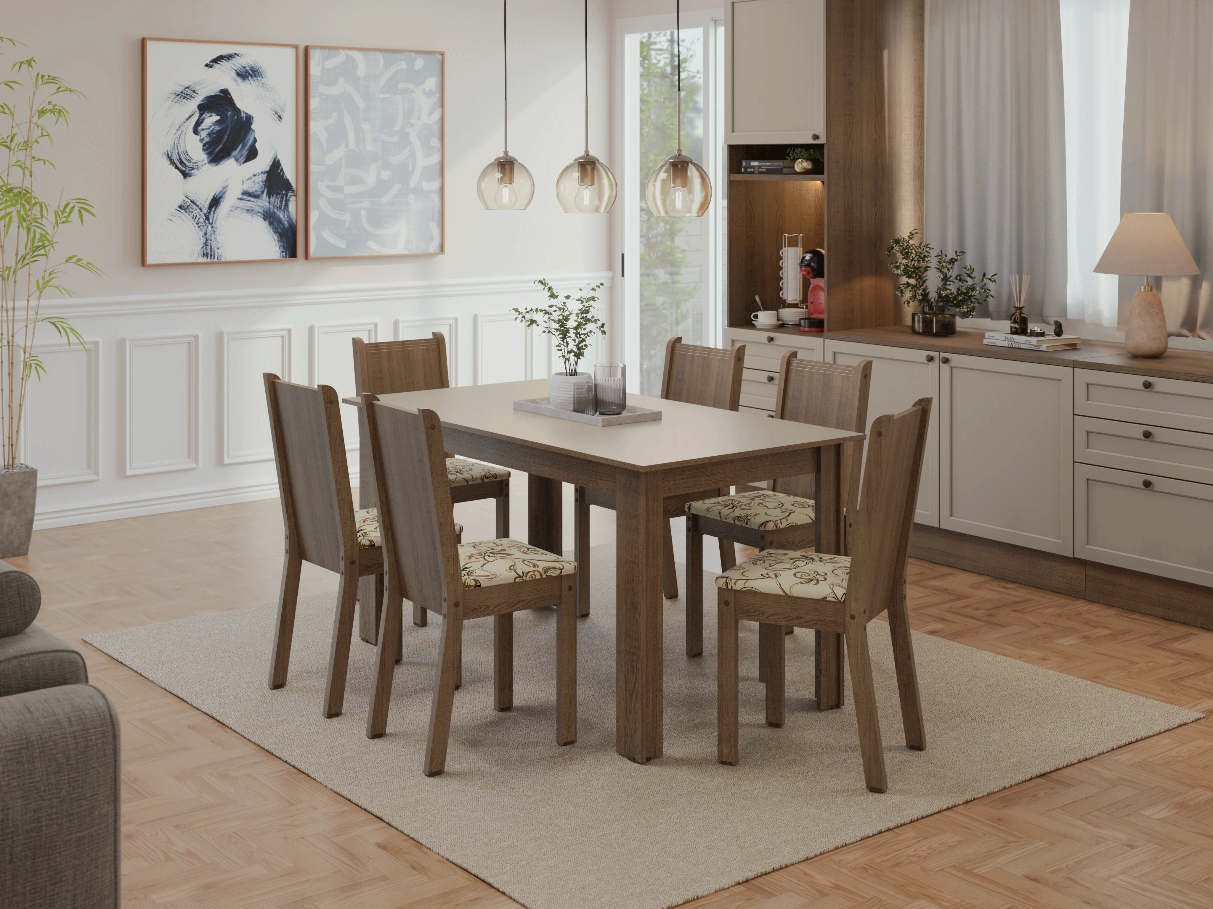 Conjunto Sala de Jantar Dolce Mesa Tampo de Madeira 6 Cadeiras Rustic/Crema/Lírio Bege Madesa - Image 10