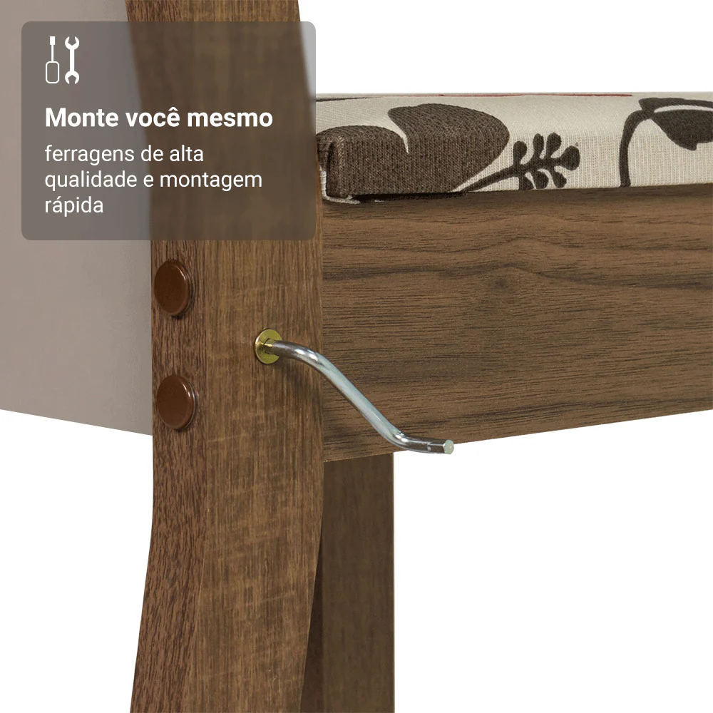 Conjunto Sala de Jantar Elóra Mesa Tampo de Vidro 6 Cadeiras Rustic/Crema/Floral Hibiscos Madesa - Image 8