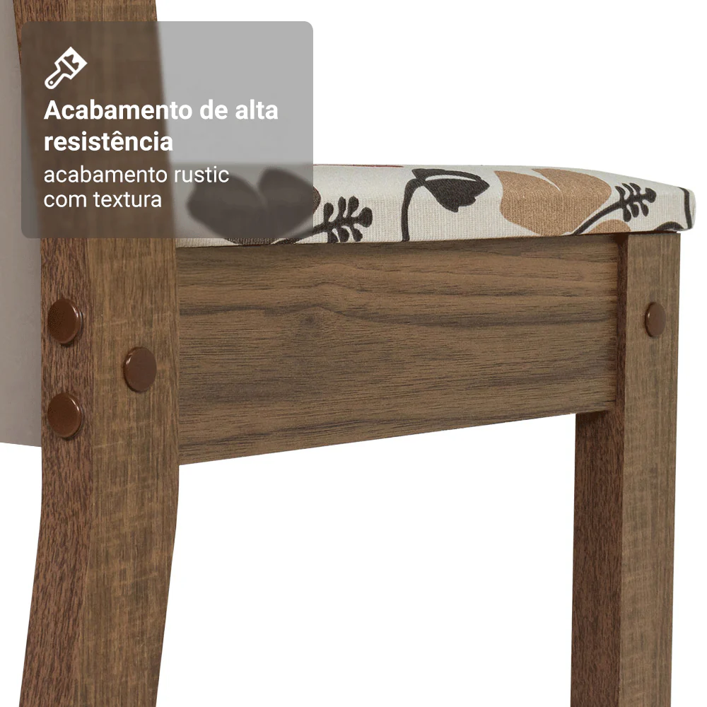 Conjunto Sala de Jantar Elóra Mesa Tampo de Vidro 6 Cadeiras Rustic/Crema/Floral Hibiscos Madesa - Image 9