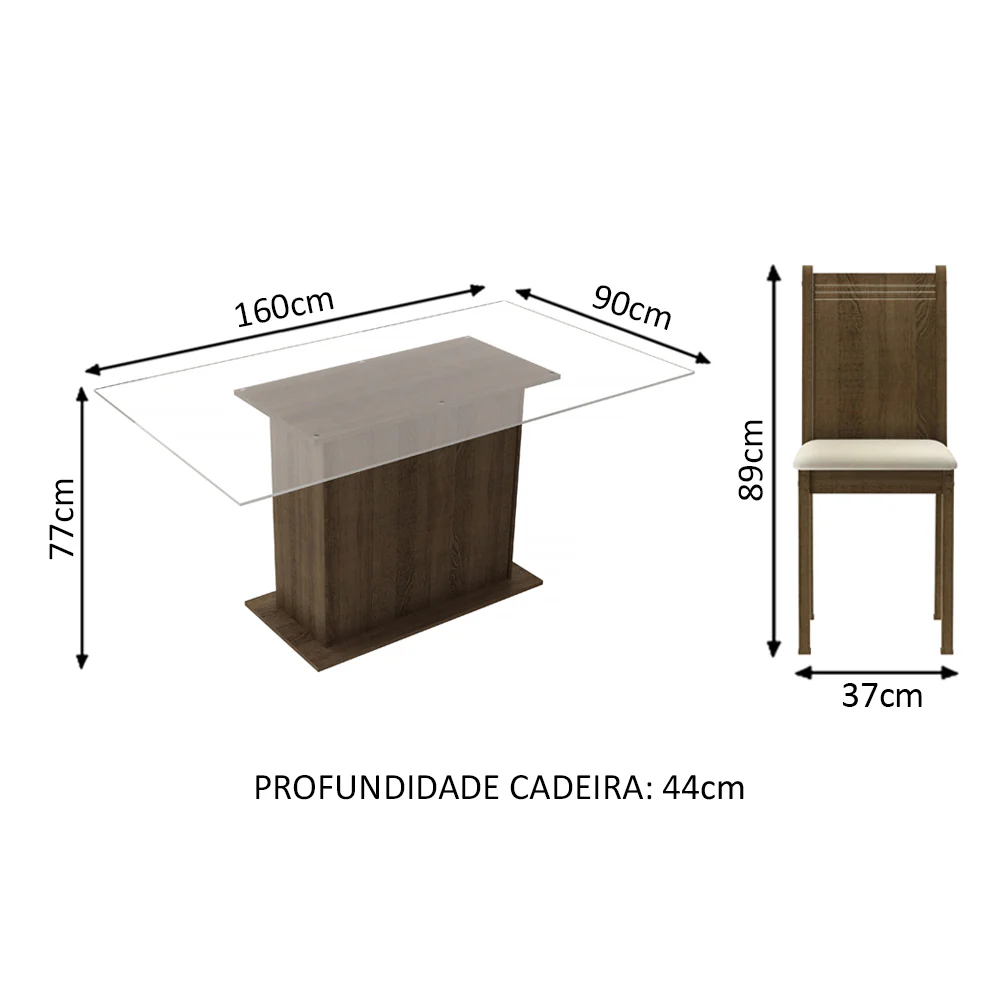 Conjunto Sala de Jantar Madesa Gales Mesa Tampo de Vidro com 6 Cadeiras Rustic/Sintético Bege - Image 3