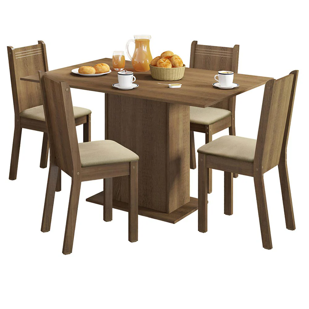 Conjunto Sala de Jantar Lexy Madesa Mesa Tampo de Madeira com 4 Cadeiras Rustic/Sintético Bege - Image 2