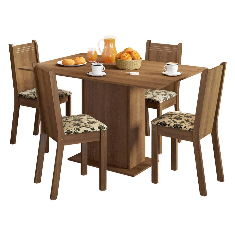 Conjunto Sala de Jantar Lexy Madesa Mesa Tampo de Madeira com 4 Cadeiras Rustic/Bege Marrom - Image 2