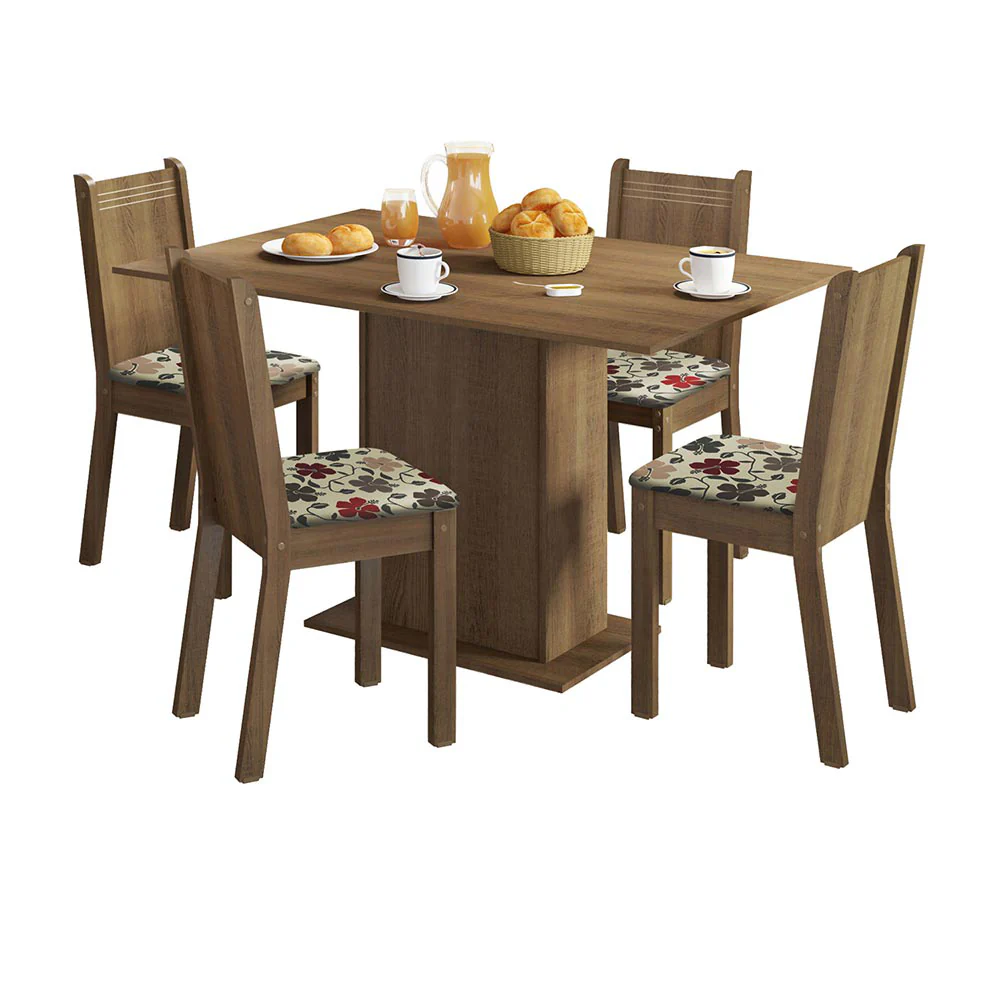 Conjunto Sala de Jantar Lexy Madesa Mesa Tampo de Madeira com 4 Cadeiras Rustic/Floral Hibiscos - Image 2