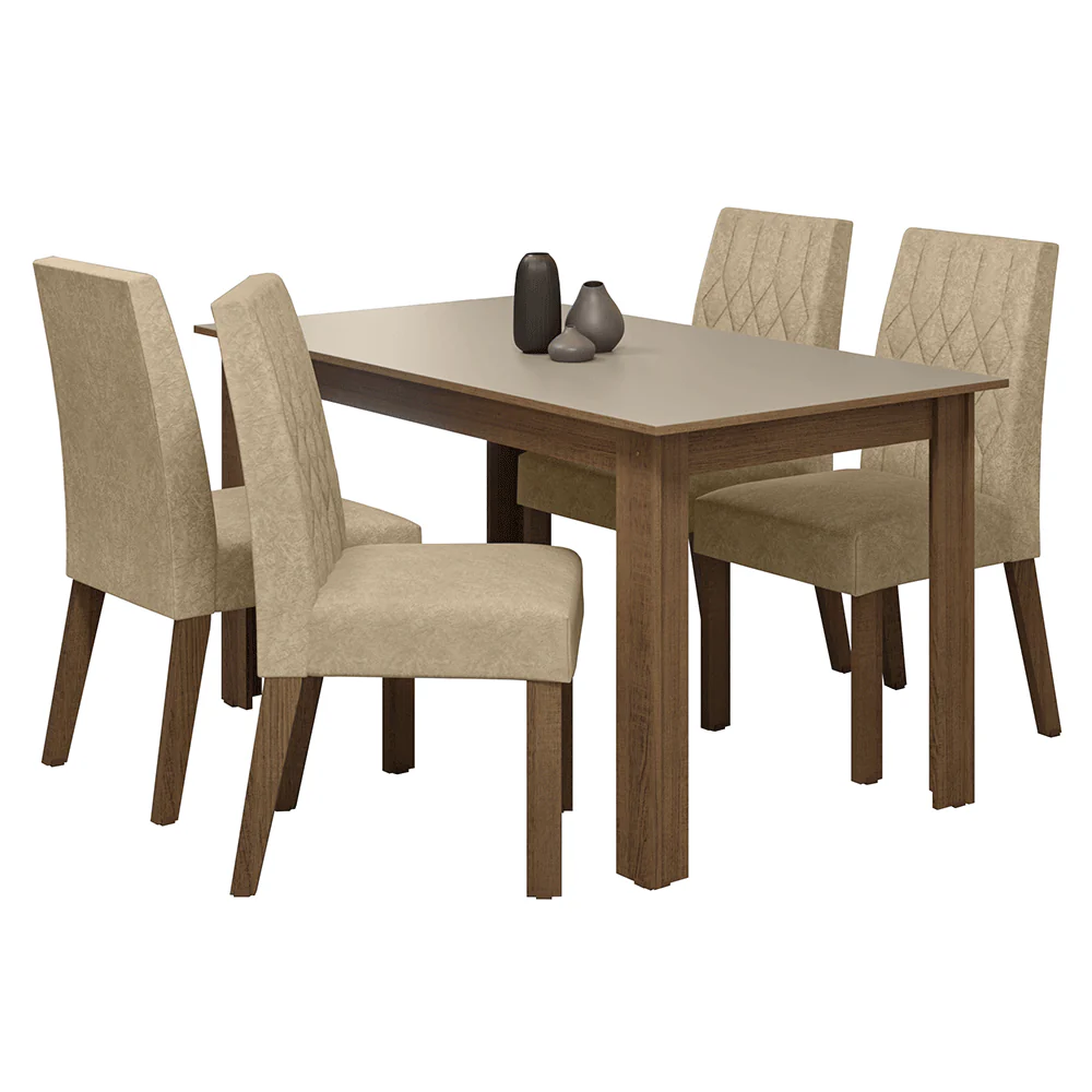 Conjunto Sala de Jantar Lótus Mesa Tampo de Madeira 4 Cadeiras Rustic/Crema/Suede Imperial Madesa - Image 2