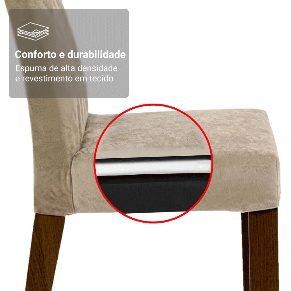 Conjunto Sala de Jantar Lótus Mesa Tampo de Madeira 4 Cadeiras Rustic/Crema/Suede Imperial Madesa - Image 9