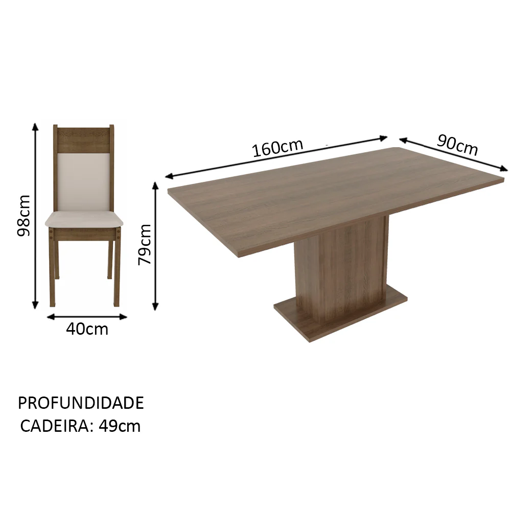 Conjunto Sala de Jantar Lousiana Madesa Mesa Tampo de Madeira com 6 Cadeiras Rustic/Crema/Sintético Bege - Image 3