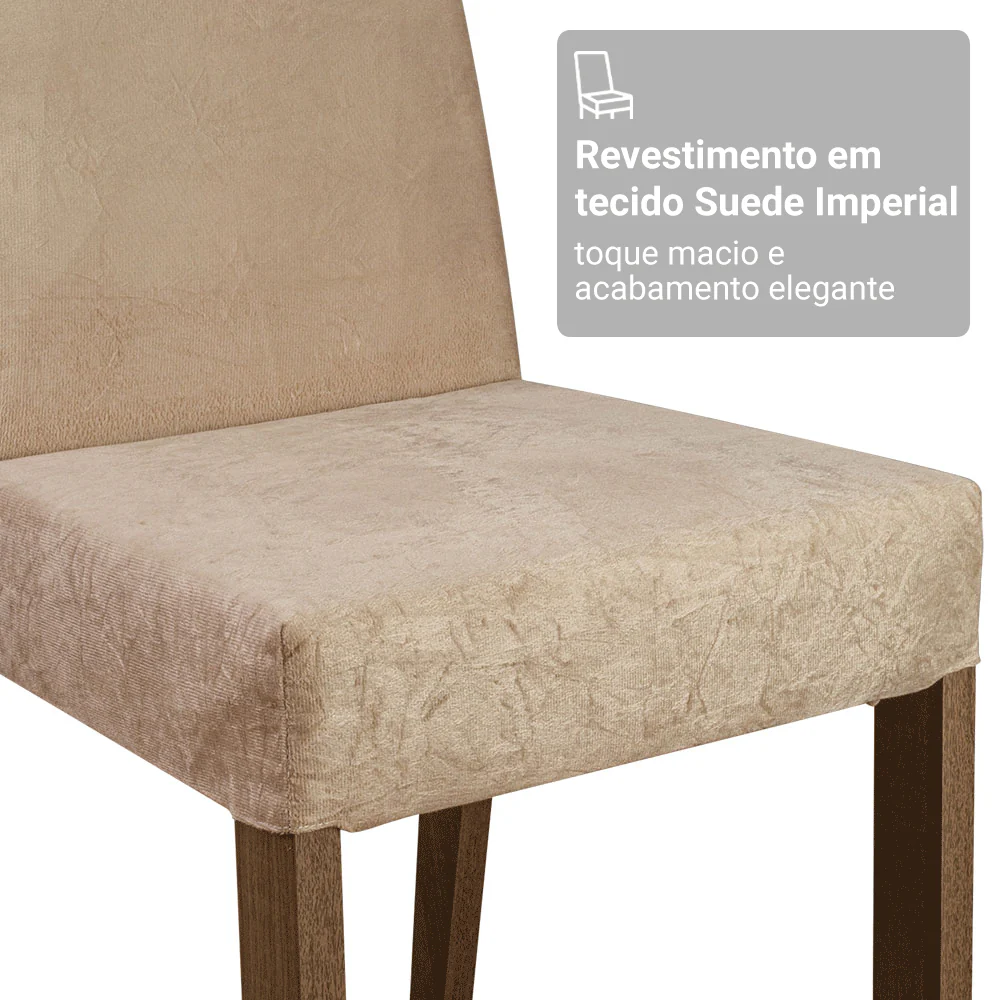 Conjunto Sala de Jantar Lumina Mesa Tampo de Madeira 4 Cadeiras Rustic/Crema/Suede Imperial Madesa - Image 10
