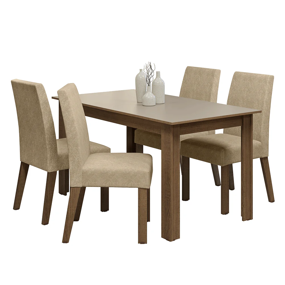 Conjunto Sala de Jantar Lumina Mesa Tampo de Madeira 4 Cadeiras Rustic/Crema/Suede Imperial Madesa - Image 2