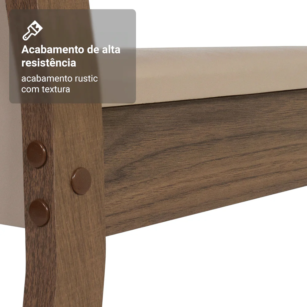 Conjunto Sala de Jantar Mesa Tampo de Madeira com 4 Cadeiras Rustic/Crema/Sintético Bege Madesa Alana - Image 6