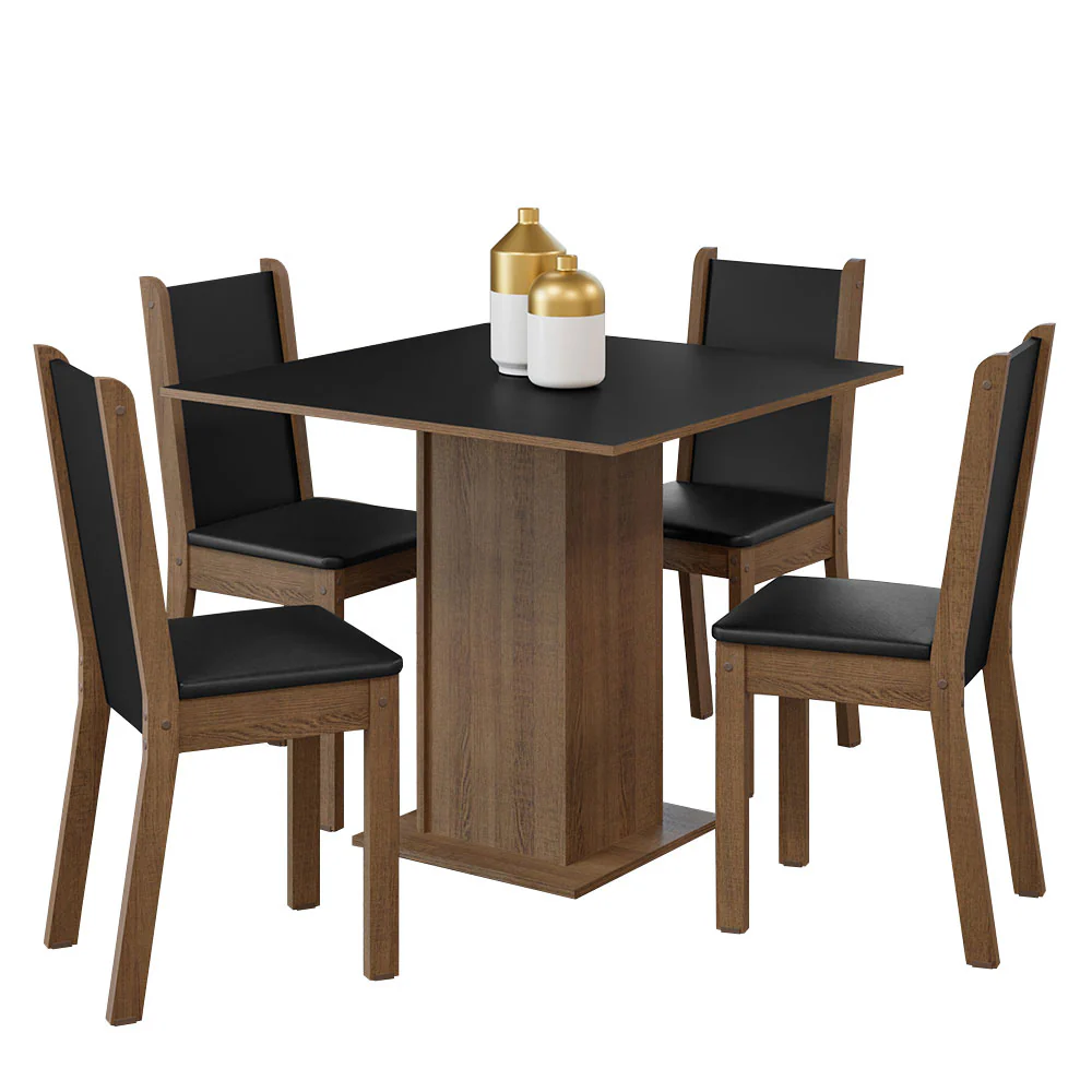 Conjunto Sala de Jantar Madesa Alana Mesa Tampo de Madeira com 4 Cadeiras Rustic/Preto - Image 2