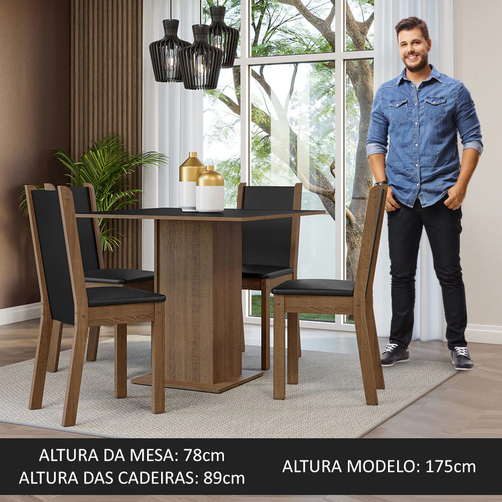 Conjunto Sala de Jantar Madesa Alana Mesa Tampo de Madeira com 4 Cadeiras Rustic/Preto - Image 5