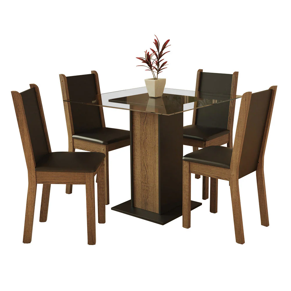 Conjunto Sala de Jantar Madesa Aline Mesa Tampo de Vidro com 4 Cadeiras Preto/Rustic - Image 2