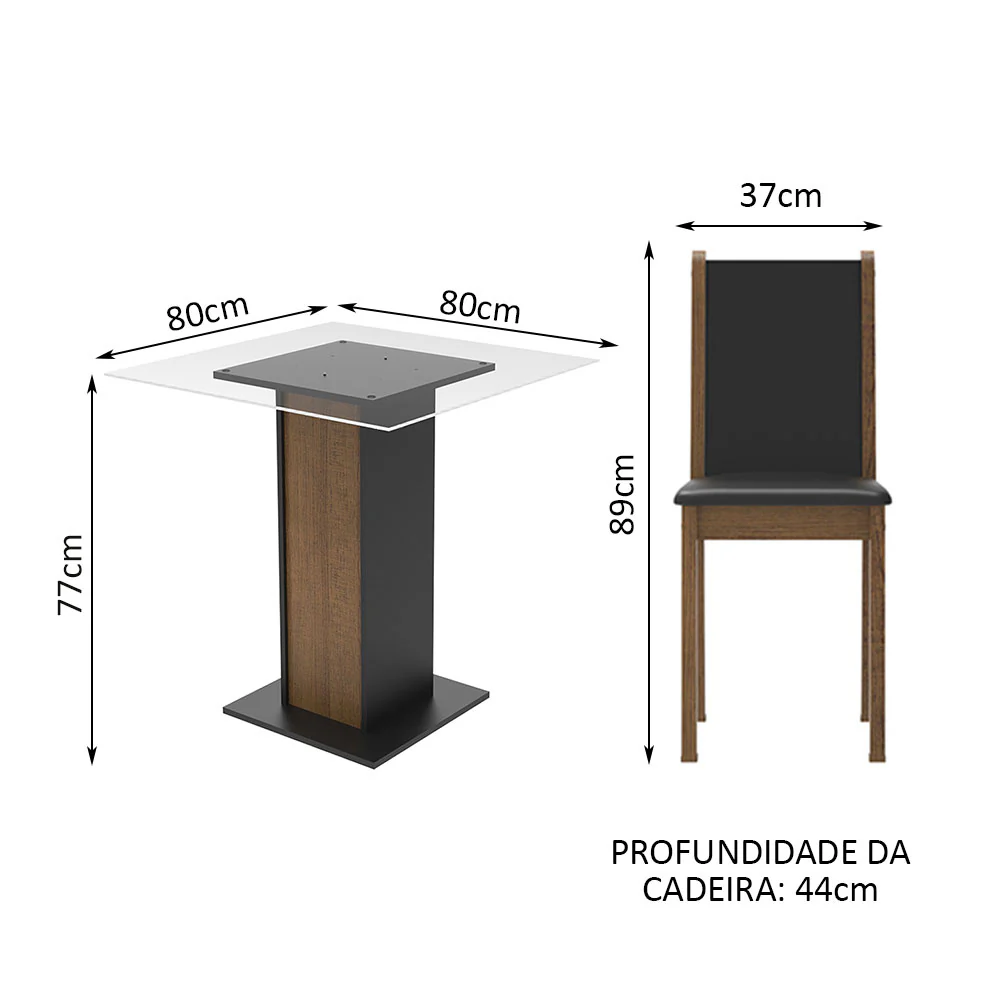 Conjunto Sala de Jantar Madesa Aline Mesa Tampo de Vidro com 4 Cadeiras Preto/Rustic - Image 3