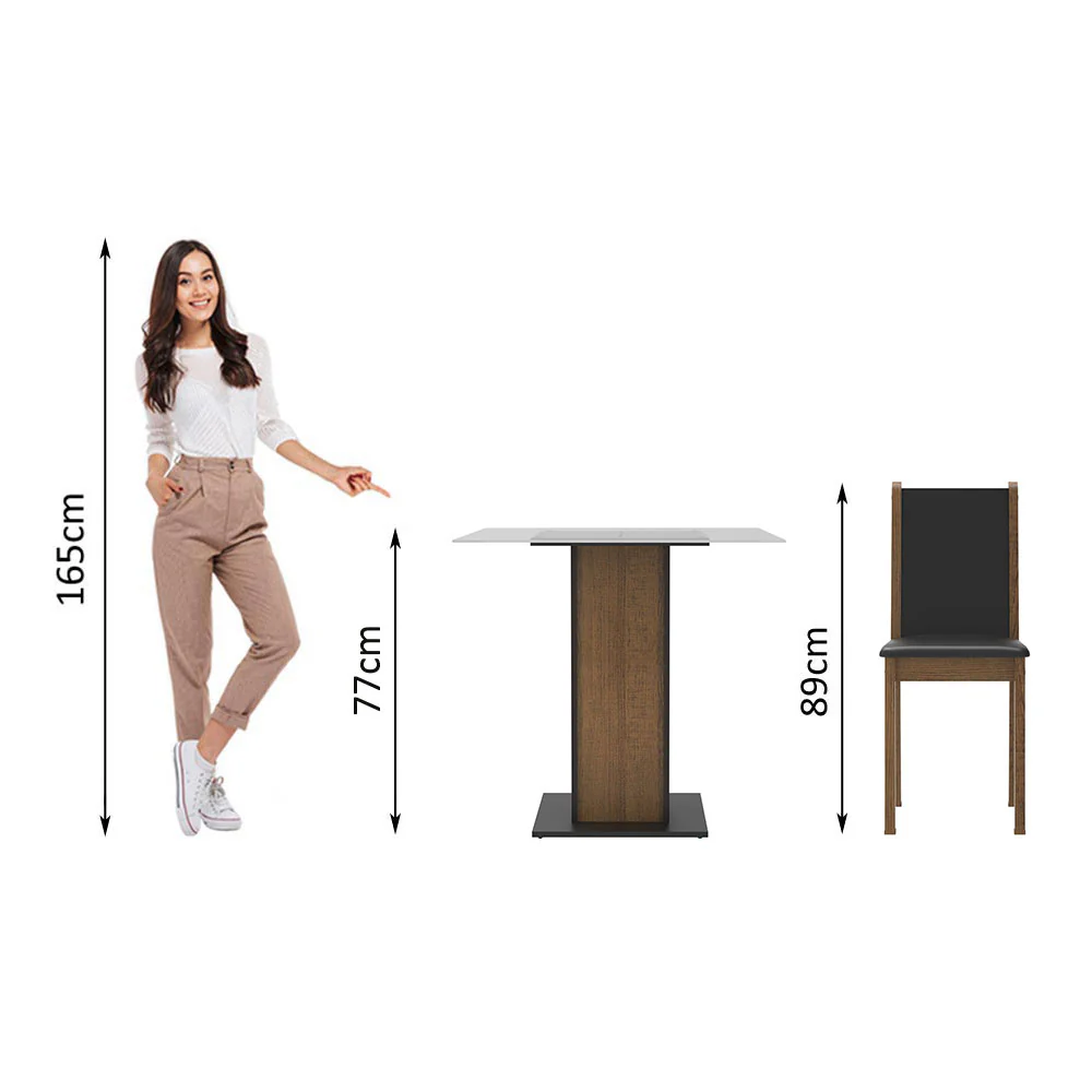 Conjunto Sala de Jantar Madesa Aline Mesa Tampo de Vidro com 4 Cadeiras Preto/Rustic - Image 4