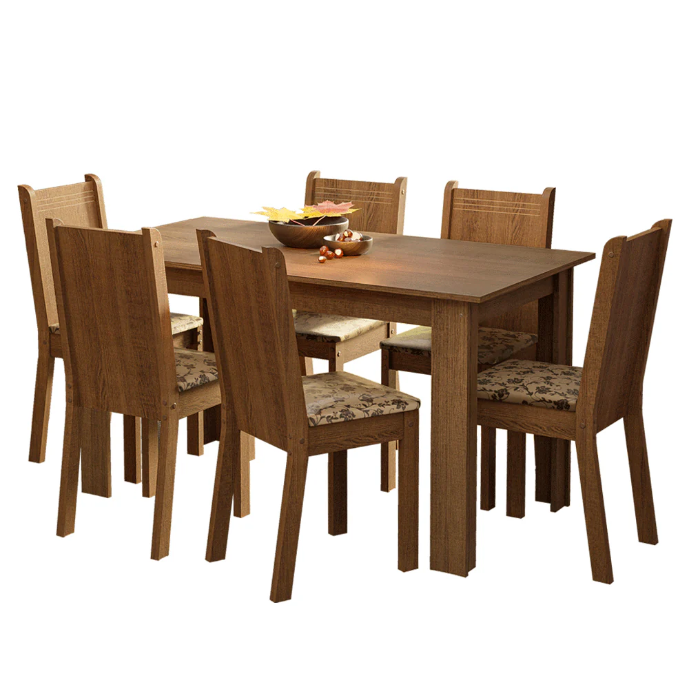Conjunto Sala de Jantar Madesa Analu Mesa Tampo de Madeira com 6 Cadeiras Rustic/Bege Marrom - Image 4