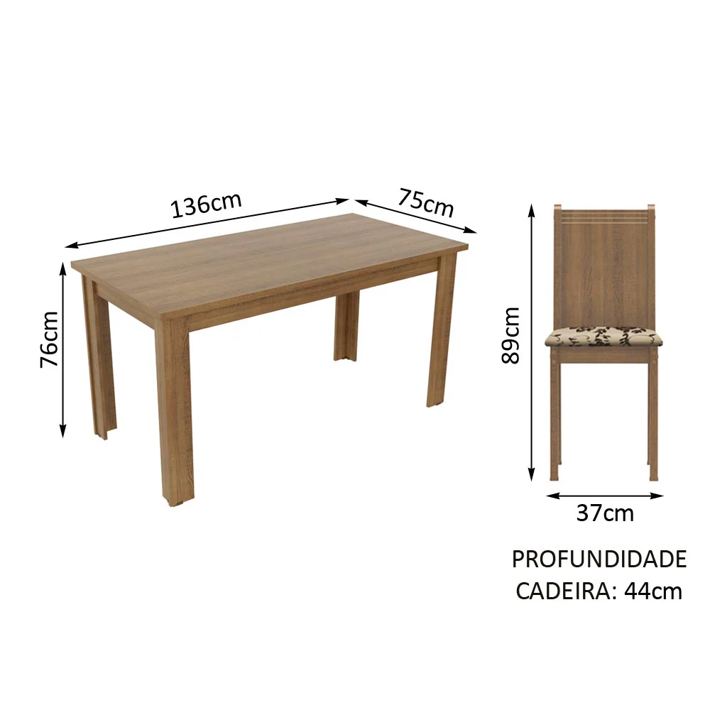 Conjunto Sala de Jantar Madesa Analu Mesa Tampo de Madeira com 6 Cadeiras Rustic/Bege Marrom - Image 5