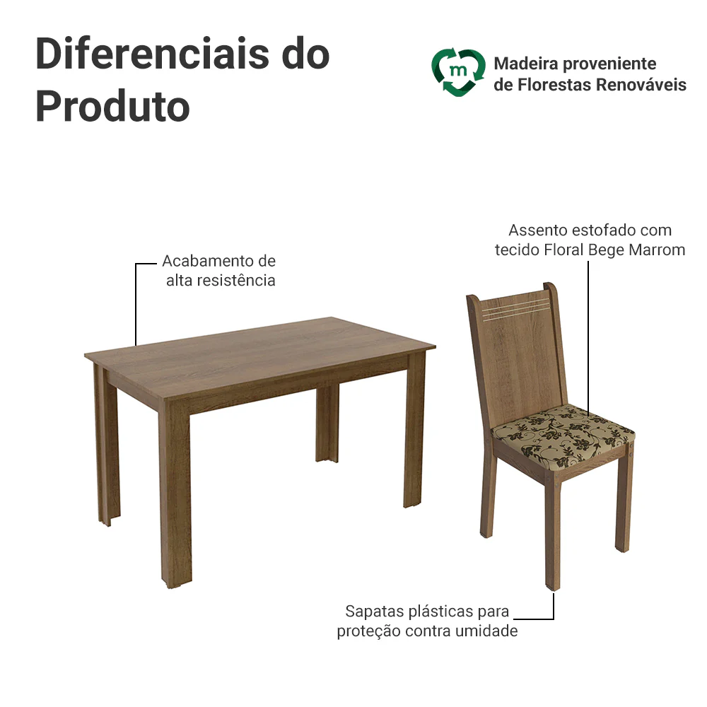 Conjunto Sala de Jantar Madesa Analu Mesa Tampo de Madeira com 6 Cadeiras Rustic/Bege Marrom - Image 7