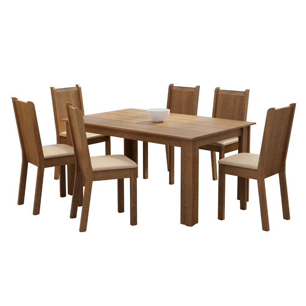 Conjunto Sala de Jantar Madesa Analu Mesa Tampo de Madeira com 6 Cadeiras Rustic/Sintético Bege - Image 3