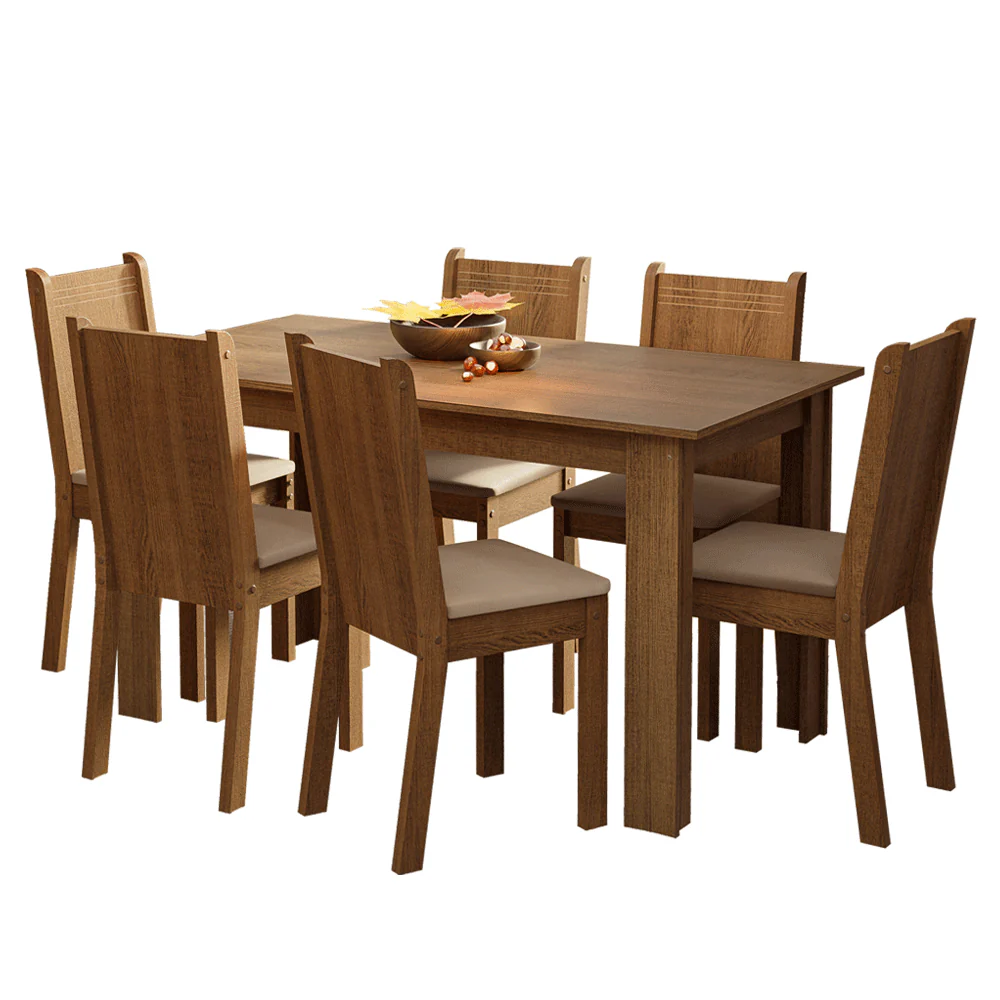 Conjunto Sala de Jantar Madesa Analu Mesa Tampo de Madeira com 6 Cadeiras Rustic/Sintético Bege - Image 4