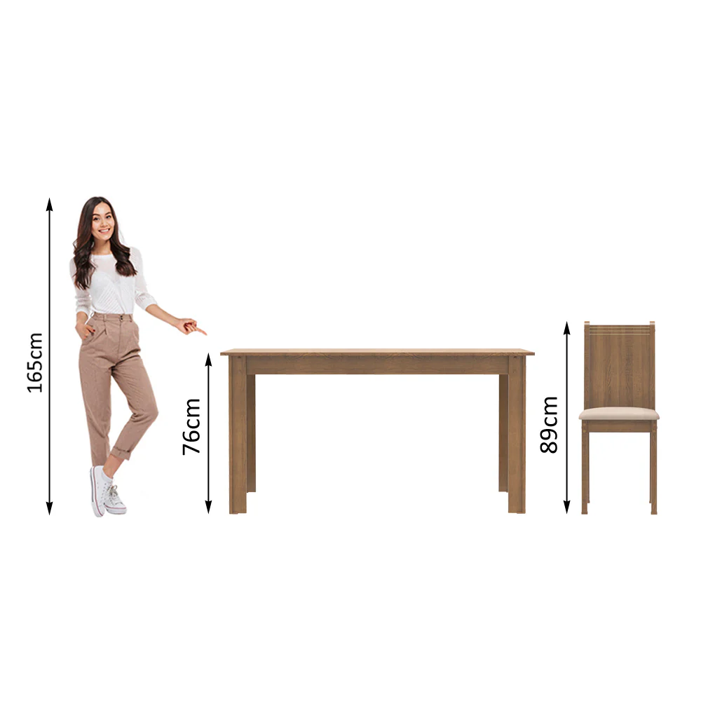 Conjunto Sala de Jantar Madesa Analu Mesa Tampo de Madeira com 6 Cadeiras Rustic/Sintético Bege - Image 8