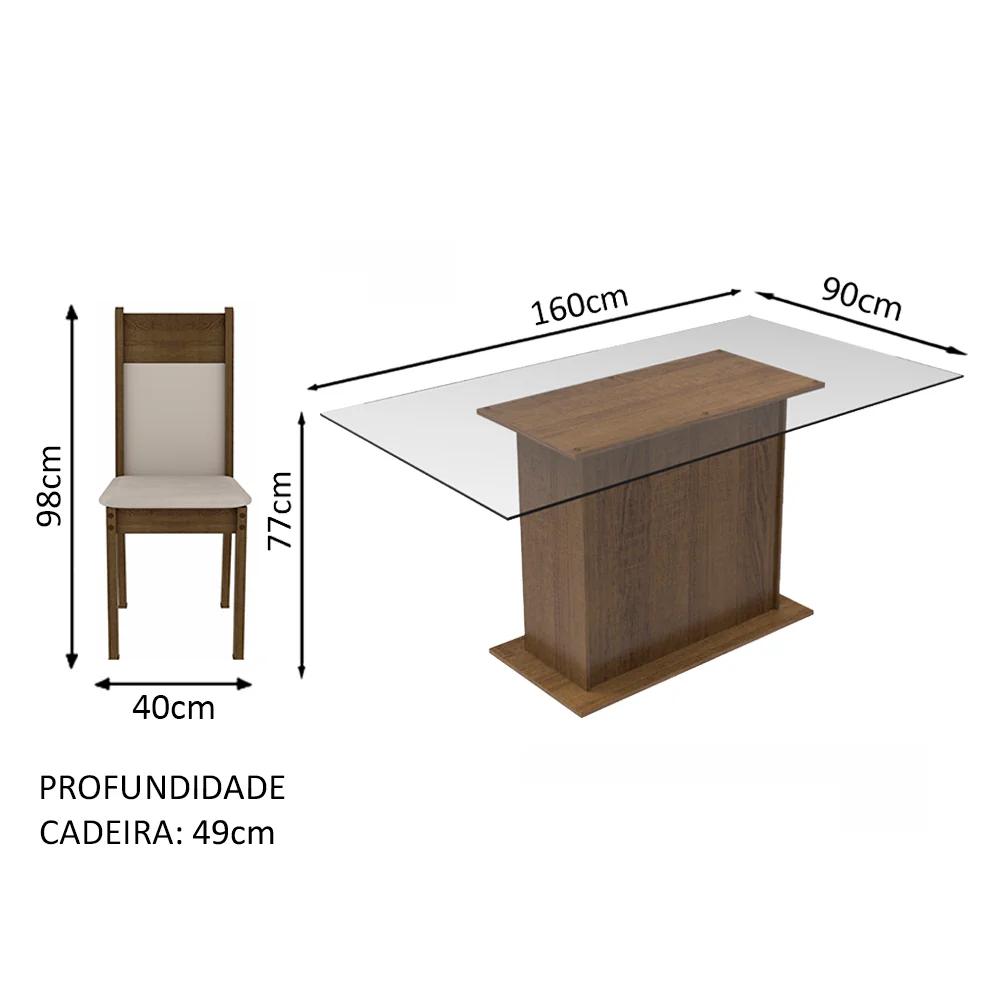 Conjunto Sala de Jantar Madesa Atlanta Mesa Tampo de Vidro com 6 Cadeiras Rustic/Crema/Sintético Bege - Image 3