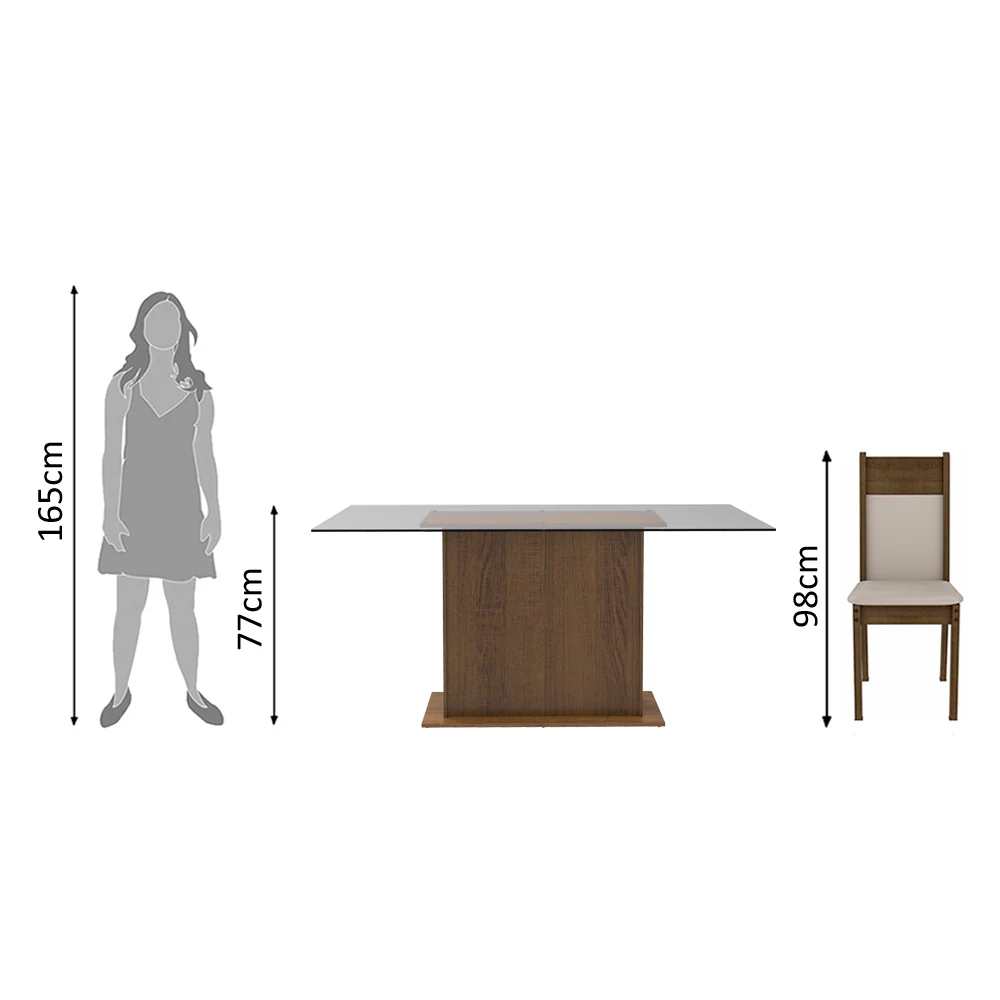 Conjunto Sala de Jantar Madesa Atlanta Mesa Tampo de Vidro com 6 Cadeiras Rustic/Crema/Sintético Bege - Image 9