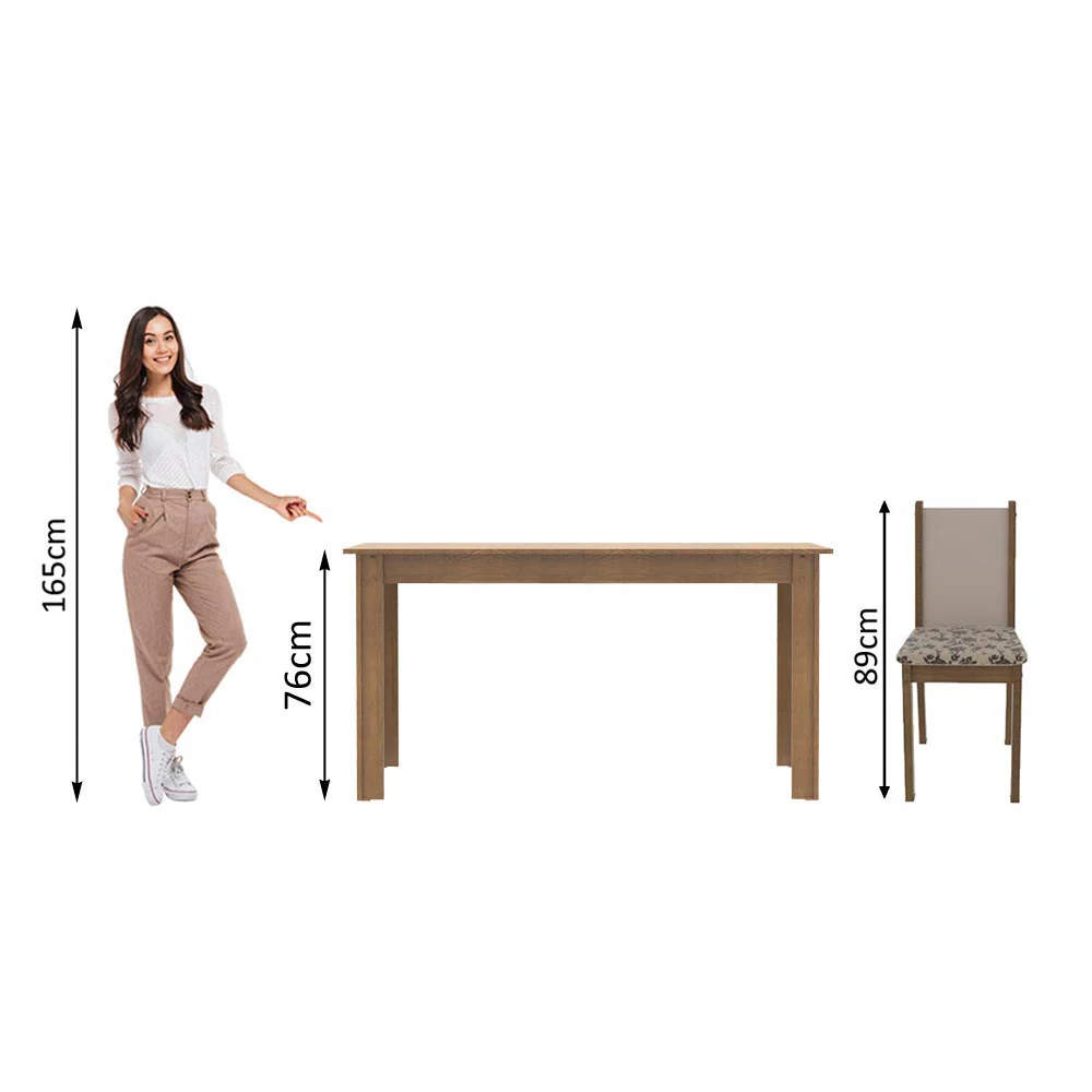 Conjunto Sala de Jantar Madesa Bea Mesa Tampo de Madeira com 4 Cadeiras Rustic/Crema/Bege Marrom - Image 9