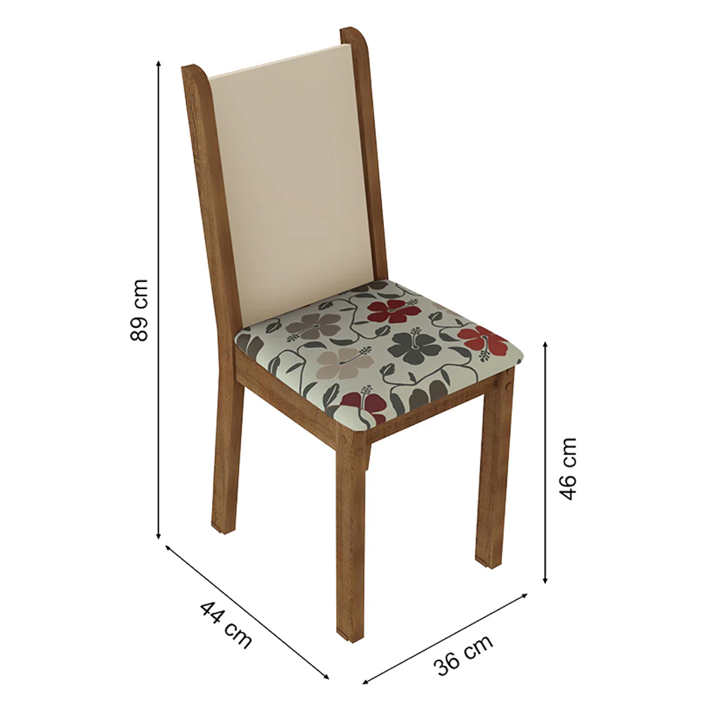Conjunto Sala de Jantar Madesa Bea Mesa Tampo de Madeira com 4 Cadeiras Rustic/Crema/Floral Hibiscos - Image 3