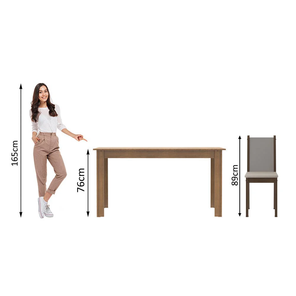 Conjunto Sala de Jantar Madesa Bea Mesa Tampo de Madeira com 4 Cadeiras Rustic/Crema/Sintético Bege - Image 7