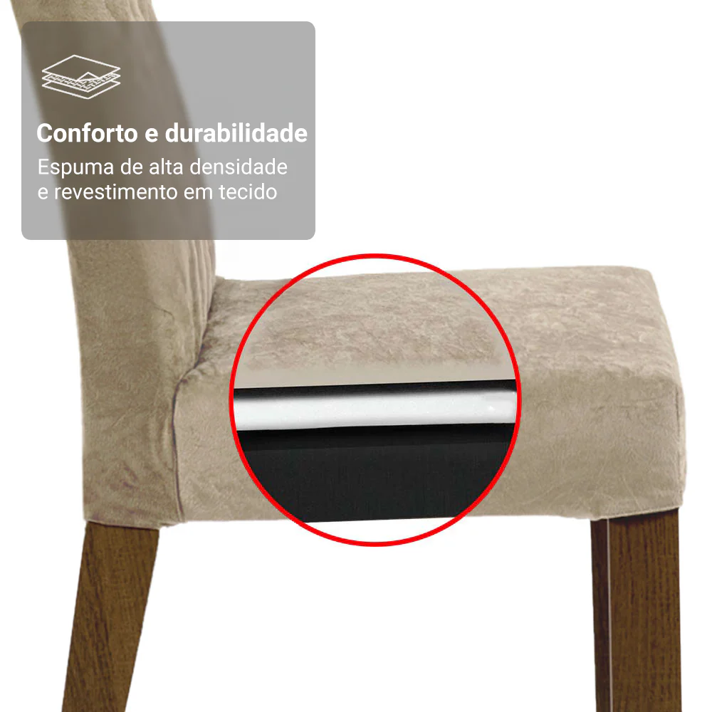Conjunto Sala de Jantar Mesa Tampo de Vidro com 4 Cadeiras Rustic/Crema/Imperial Madesa Brenda - Image 5