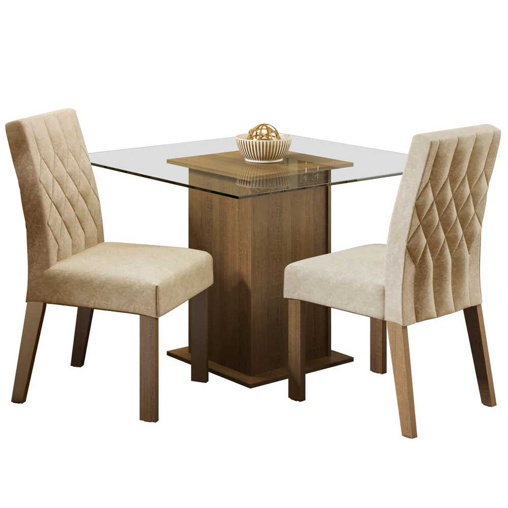 Conjunto Sala de Jantar Madesa Cassia Mesa Tampo de Vidro com 2 Cadeiras Rustic/Imperial - Image 2