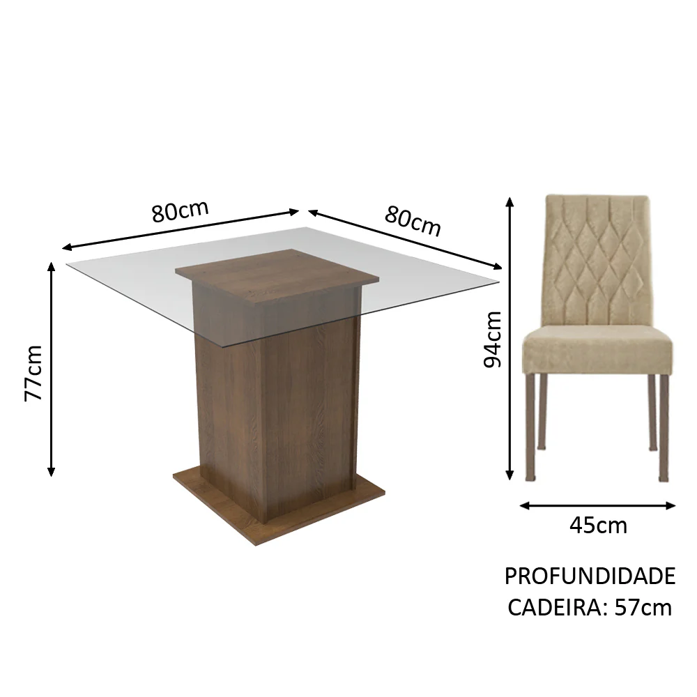 Conjunto Sala de Jantar Madesa Cassia Mesa Tampo de Vidro com 2 Cadeiras Rustic/Imperial - Image 3