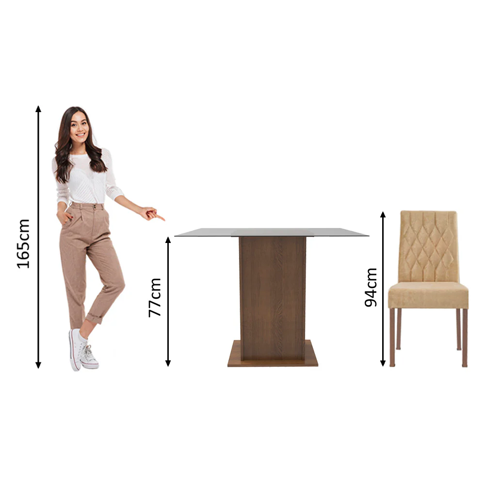 Conjunto Sala de Jantar Madesa Cassia Mesa Tampo de Vidro com 2 Cadeiras Rustic/Imperial - Image 9