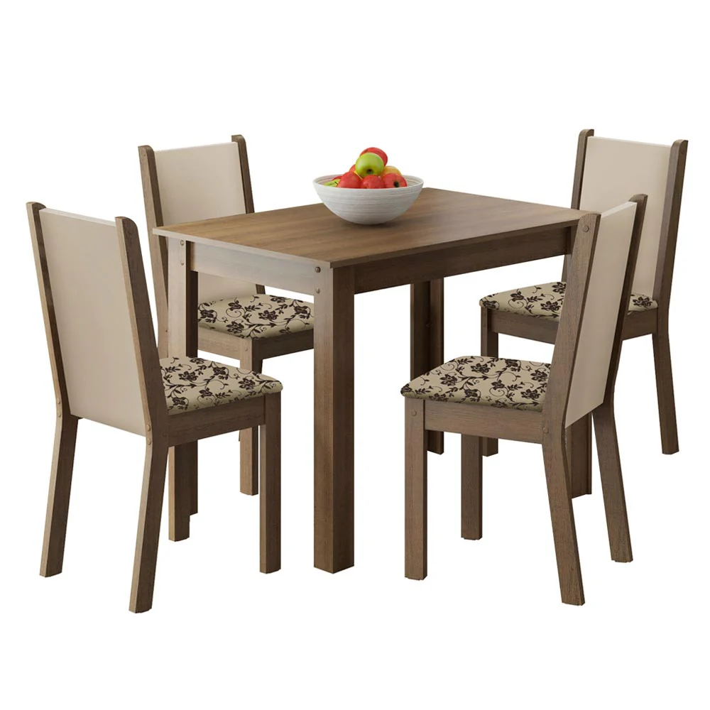 Conjunto Sala de Jantar Madesa Cíntia Mesa Tampo de Madeira com 4 Cadeiras Rustic/Crema/Bege Marrom - Image 2