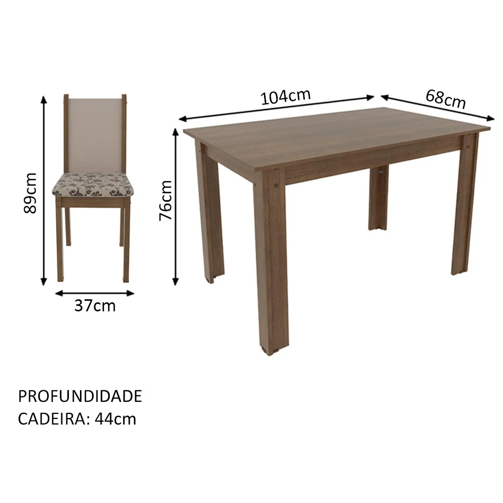 Conjunto Sala de Jantar Madesa Cíntia Mesa Tampo de Madeira com 4 Cadeiras Rustic/Crema/Bege Marrom - Image 3