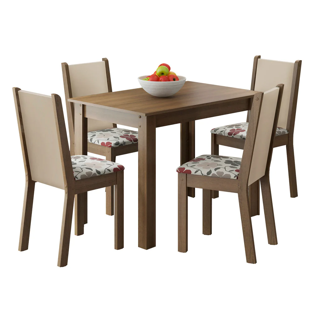 Conjunto Sala de Jantar Madesa Cíntia Mesa Tampo de Madeira com 4 Cadeiras Rustic/Crema/Hibiscos - Image 2