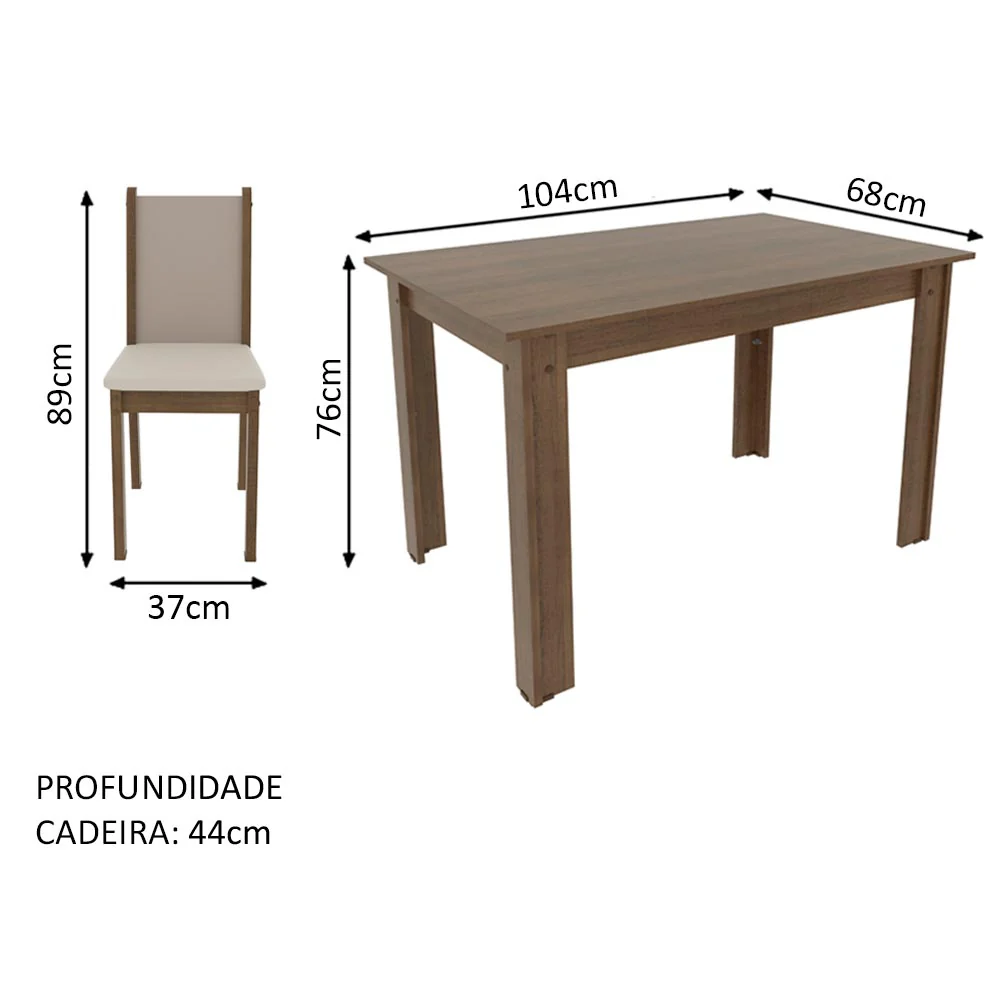 Conjunto Sala de Jantar Madesa Cíntia Mesa Tampo de Madeira com 4 Cadeiras Rustic/Crema/Sintético Bege - Image 3