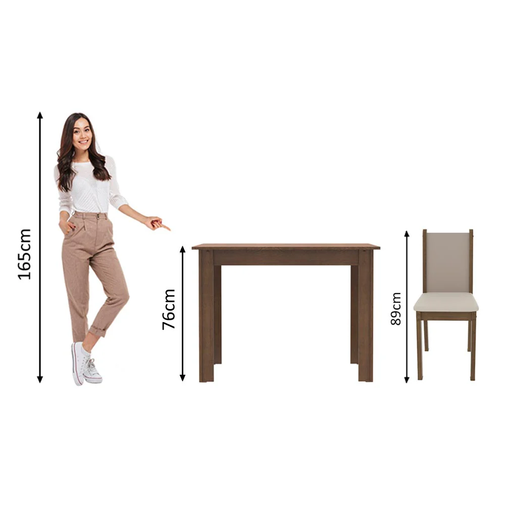 Conjunto Sala de Jantar Madesa Cíntia Mesa Tampo de Madeira com 4 Cadeiras Rustic/Crema/Sintético Bege - Image 7
