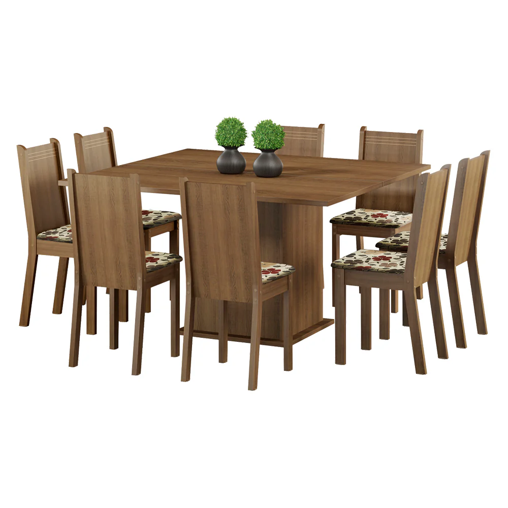 Conjunto Sala de Jantar Madesa Clarice Mesa Tampo de Madeira com 8 Cadeiras Rustic/Floral Hibiscos - Image 2
