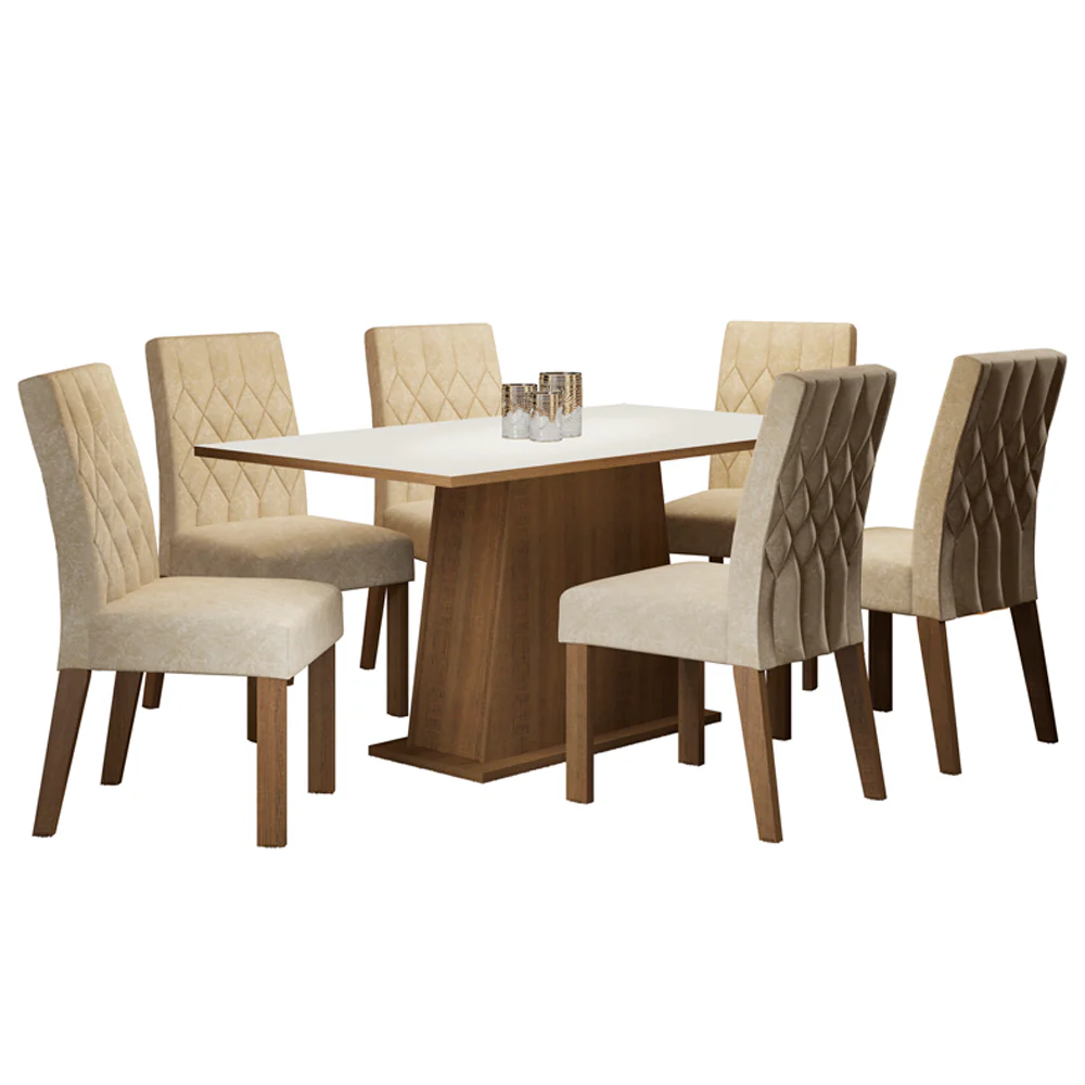 Conjunto Sala de Jantar Madesa Daniela Mesa Tampo de Madeira com 6 Cadeiras Rustic/Branco/Imperial - Image 2