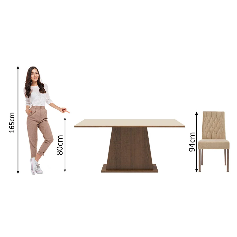 Conjunto Sala de Jantar Madesa Daniela Mesa Tampo de Madeira com 6 Cadeiras Rustic/Crema/Imperial - Image 8
